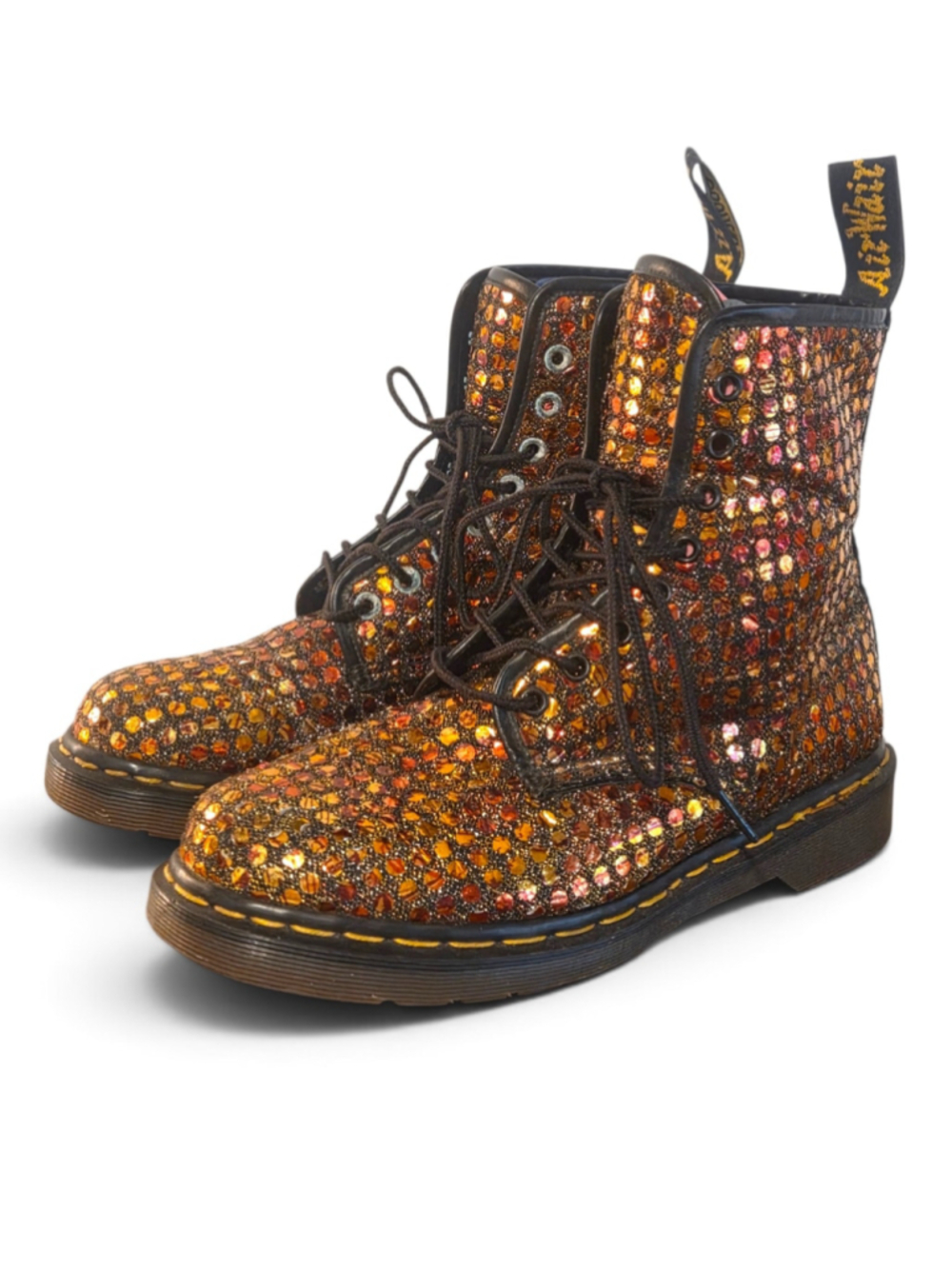 Dr. Martens Rare VTG 90s MIE Bronze Sequin Glitter Metallic Boots England 8 - Picture 3 of 17